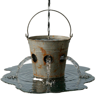 Leaky bucket illustration: leads pour in but leak out through holes