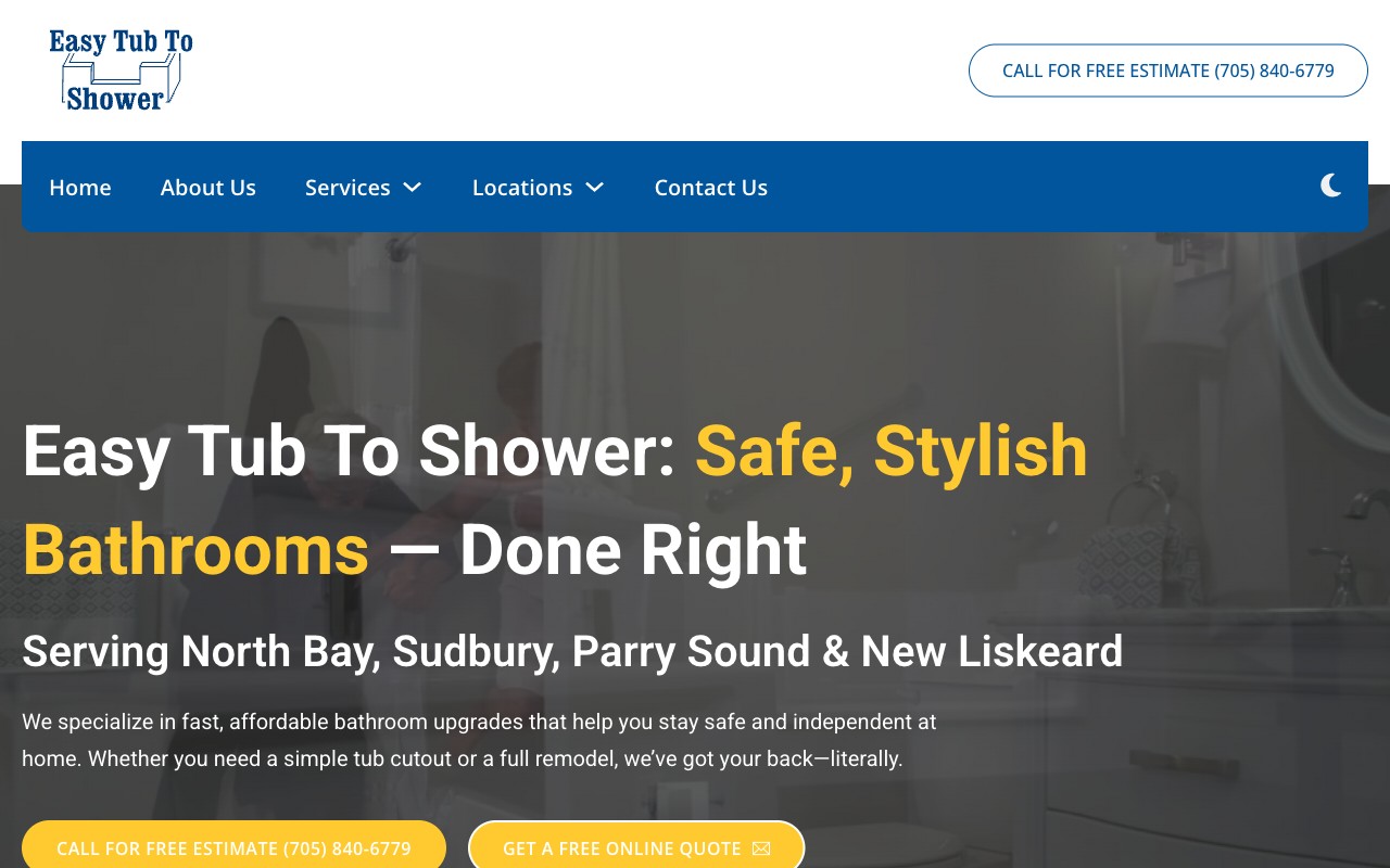 Easy Tub to Shower website screenshot