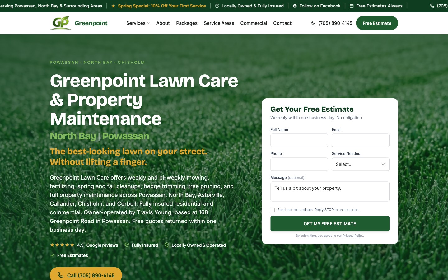 Greenpoint Lawn Care website screenshot