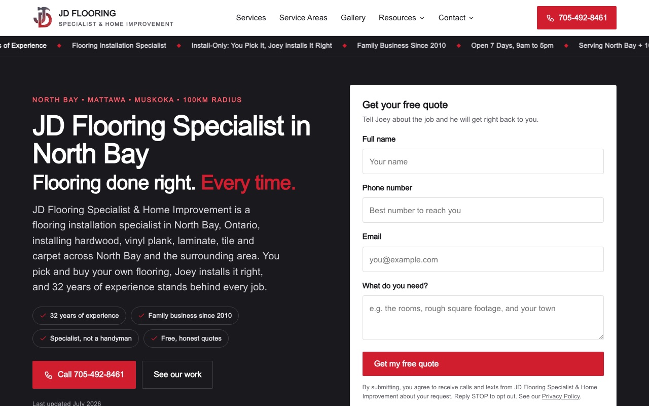 JD Flooring North Bay website screenshot
