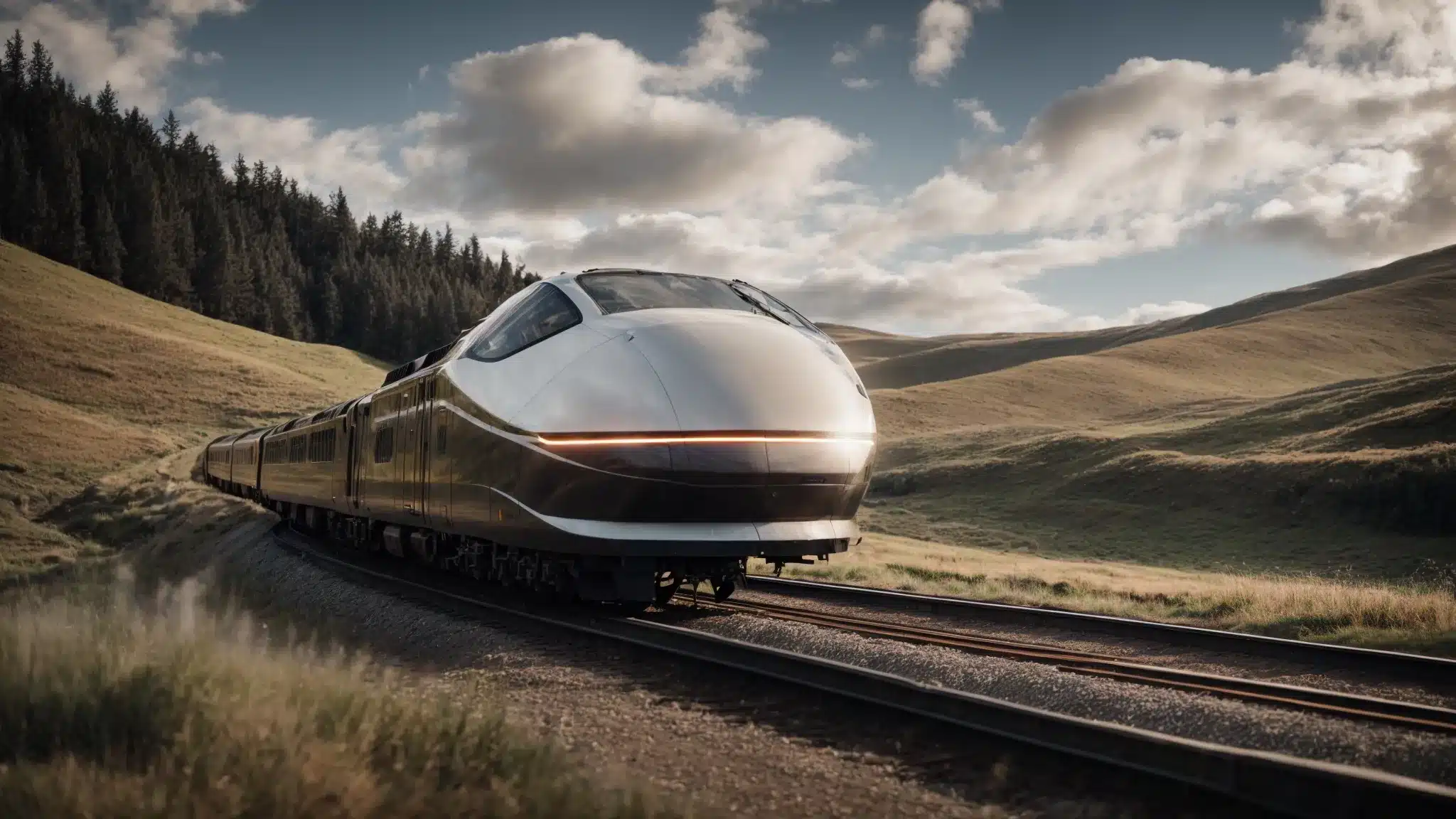a streamlined train swiftly cutting through the landscape symbolizes the importance of site speed for effective seo indexation.