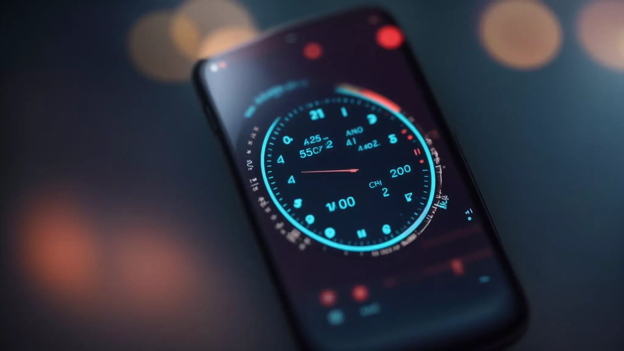 a smartphone displaying a stopwatch icon with blurred code in the background, symbolizing speed optimization for mobile websites.