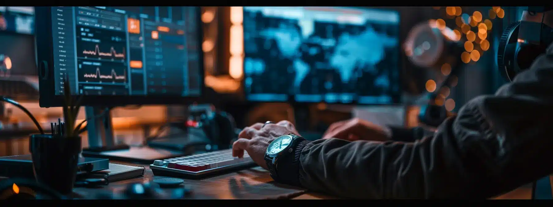 a person checking a stopwatch while monitoring a computer screen displaying website load times.