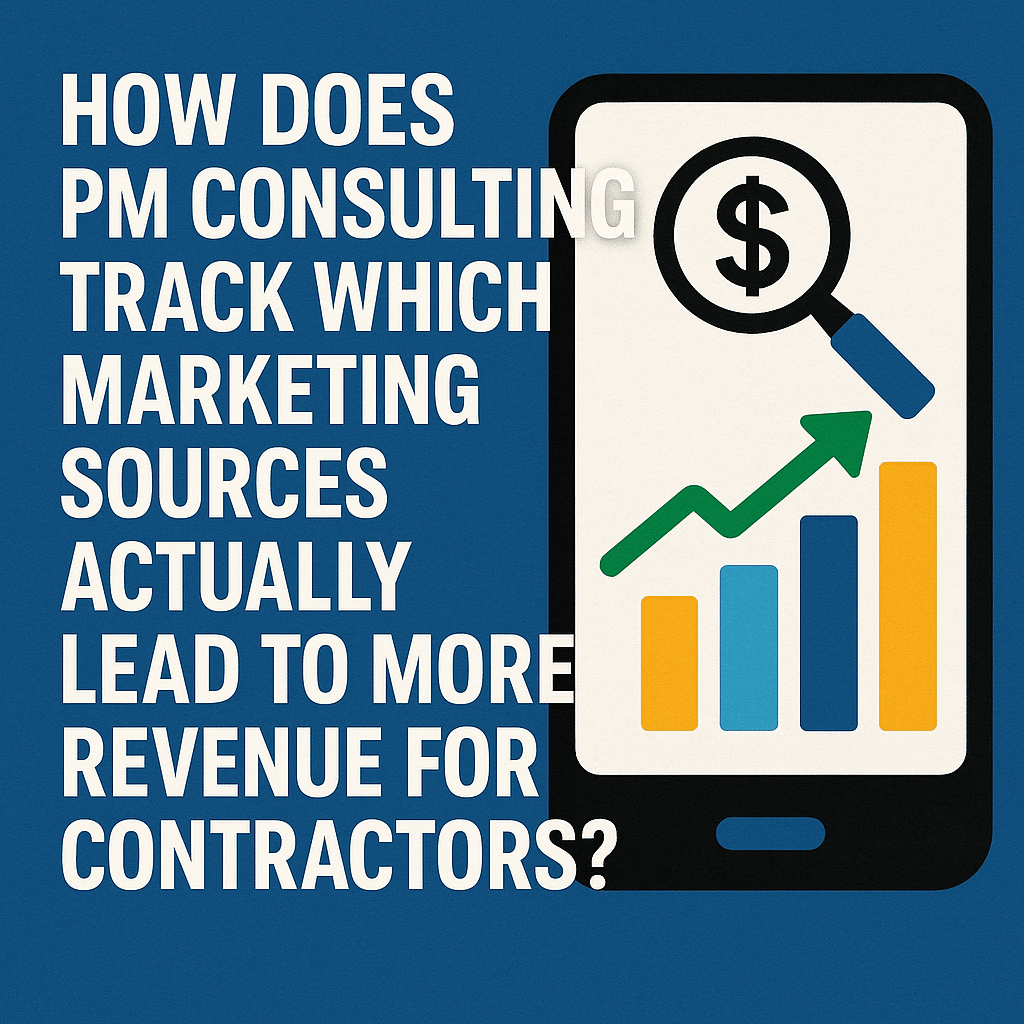 How does PM Consulting track which marketing sources actually lead to more revenue for contractors?